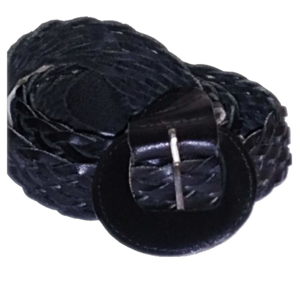 VINTAGE Black Genuine Leather Braid Belt with Leather Buckle Size XXL